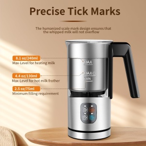 Spumant de lapte YASHE, spumant de lapte electric de 240 ml, spumant de lapte din otel inoxidabil 4 in 1, acoperire antiaderenta, pentru latte macchiato, cappuccino si cacao, rapid si usor de curatat - Img 5
