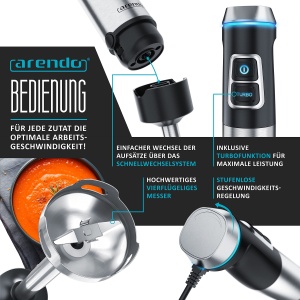 Stabmixer Arendo MEXO 1200W Motor DC Set 3 in 1 cu Pahar Gradat - Img 3