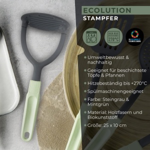 Stampfer pentru cartofi Fackelmann Ecolution, 25 cm, din materiale ecologice, mint si gri - Img 3