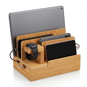 Statia de incarcare Relaxdays pentru Apple Watch, Bambus, 15 x 21,5 x 15 cm