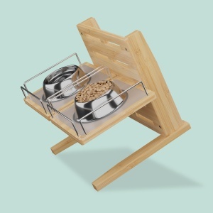 Statie de hranire pentru caini Relaxdays, din bambus, ajustabila pe 5 inaltimi, 37x55x36 cm - Img 6