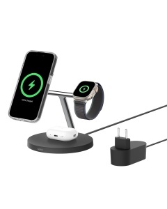 Statie de incarcare wireless Belkin BoostCharge Pro 3-in-1, 15W, MagSafe, Negru