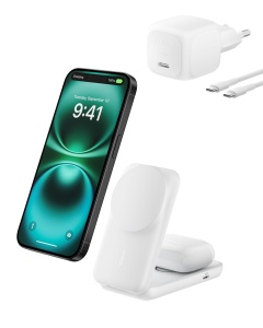 Statie de incarcare wireless Belkin UltraCharge 2-in-1, 25W, alba