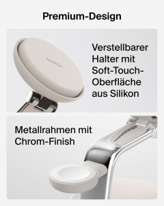 Statie de incarcare wireless Belkin UltraCharge Pro Qi2.2, 25W, 3 in 1, culoare sand - Img 5