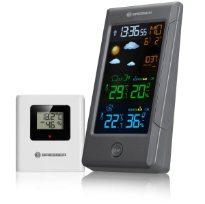 Statie Meteo Bresser ClimateTemp NBF, cu Senzor Exterior, Display Colorat, Gri