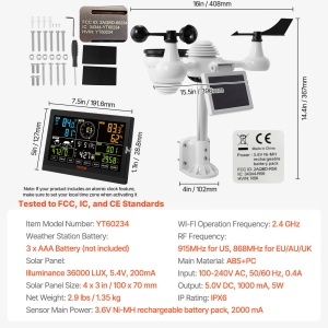 Statie meteo solara VEVOR Profi 7-in-1, Wi-Fi, display 7.5 inch, senzor exterior - Img 8