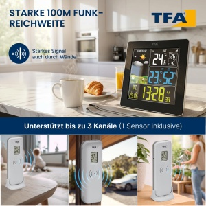 Statie Meteo TFA Dostmann SUN2 cu Senzaur Exterior, Display Colorat, Negru - Img 4