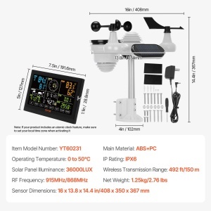Statie meteo VEVOR 7-in-1 cu senzor exterior display color 75 inch alimentare solara - Img 7