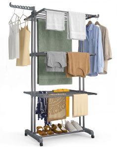 Stativ de rufe VOUNOT 4 etaje, capacitate 30 kg, gri, pliabil cu roti
