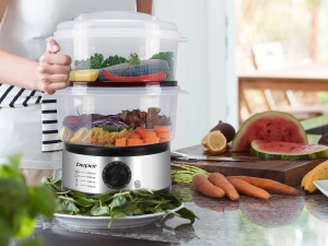 Steamer Beper 5L, 400-500W, Timer 60 minute, Argintiu si Negru - Img 6