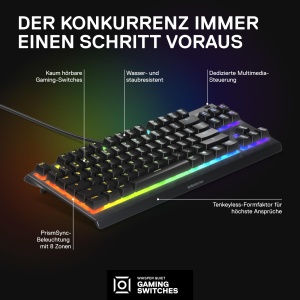 SteelSeries Apex 3 TKL - Tastatura RGB pentru jocuri - Factor de forma compact Tenkeyless - Iluminare RGB cu 8 zone - Aspect german (QWERTZ) - Img 3