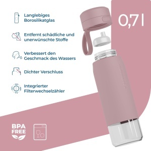 Sticla cu Filtru Wessper B2 Glass 700ml Borosilicat BPA Free Roz - Img 2