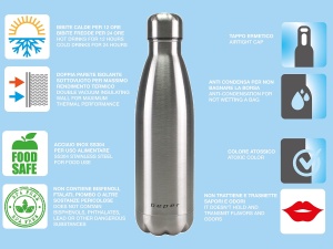 Sticla de apa Beper BI.505, 500ml, inox, argintie, izolata termic - Img 2