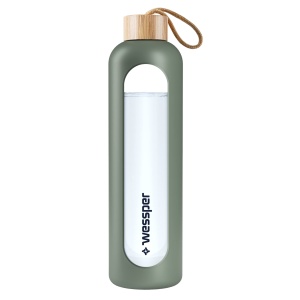 Sticla de apa Wessper 1L din sticla borosilicata, cu husa din silicon, culoare olive - Img 9