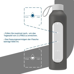 Sticla de apa Wessper ActiveMax 1L din sticla borosilicata, gri, cu capac din bambus - Img 3