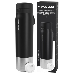 Sticla de apa Wessper cu filtru Actitex, 1000 ml, inox, negru