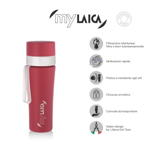 Sticla sport Laica MyLaica 05L otel inoxidabil cu filtru rosie - Img 2