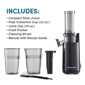 Storcator compact de mestecat Elite Gourmet EJX600, storcator cu presare la rece, bogat in nutrienti si vitamine, usor de curatat, ceasca de suc de 16 oz, antracit - Img 8