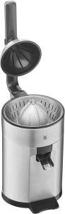 Storcator electric de portocale WMF Profi Plus, storcator de lamaie cu parghie din otel inoxidabil, storcator de lamaie, storcator de citrice, storcator de portocale cu suport pentru fructe, 160 wati, opritor de picurare, otel inoxidabil mat - Img 1