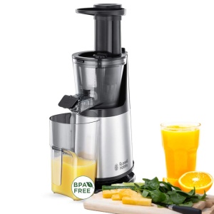 Storcator lent Russell Hobbs Profi [Storcator pentru fructe, legume si ierburi] Otel inoxidabil (3 insertii pentru strecuratoare: fructe fine, grosiere si congelate, incl. functie de retur, fara BPA, storcator de fructe) Storcator de fructe 25170-56 - Img 1
