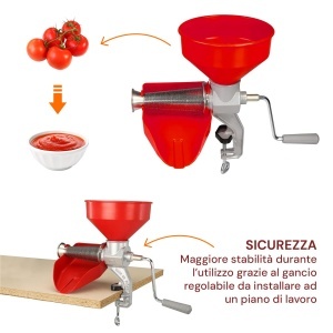 Storcator manual de rosii Wintem rosu 45 x 285 x 37 - Fabricat din fonta si otel inoxidabil este robust si durabil - Elicea de rosii din rasina acetal - Img 3
