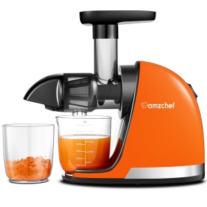 Storcatorul AMZCHEF Castigator al testului de legume si fructe - Storcator lent cu functie de mestecat invers - Zdrobire frageda fara filtrare - Storcator electric cu perie si 2 cani - portocale