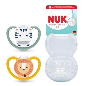 Sucea ortodontica NUK Perfect Match Air, 6-18 luni, zebralion, 2 bucati