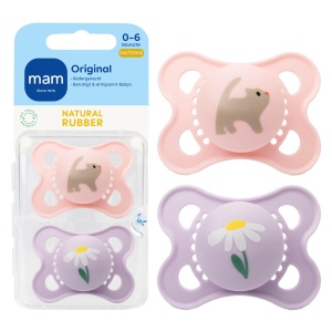 Sucitor de latex MAM Original, 0-6 luni, set 2 bucati, design pisicaflori