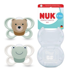 Sucitor ortodontic NUK Perfect Match Air, 0-6 luni, cu design pentru piele sensibila, 2 bucati
