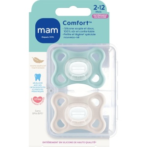 Sucitor pentru bebelusi MAM Comfort, set 2 bucati, silicon SkinSoft, albastruverde - Img 3