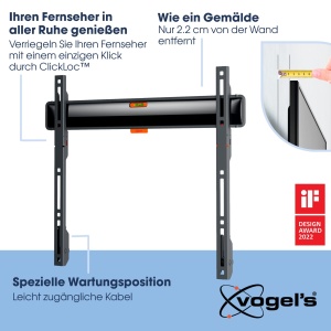 Suport de perete TV plat Vogel's Comfort TVM 3405 pentru televizoare de 32-77 inchi, max. 50 kg, suport TV max. VESA 400x400, compatibilitate universala, distanta fata de perete doar 2,2 cm - Img 3