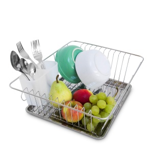 Suport de Uscare pentru Vase Relaxdays, Inox, Cu Cos pentru Tacamuri, Argintiu - Img 3