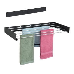 Suport de Uscat Rufe Relaxdays, Negru, Montare pe Perete, Compact