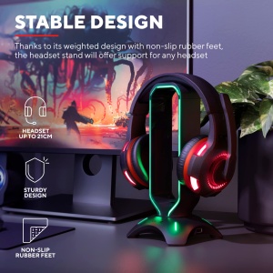 Suport pentru casti Trust Gaming GXT 265 Cintar RGB, Suport pentru casti, 2 porturi USB, Se potriveste tuturor castilor, Suport pentru casti cu margini iluminate cu LED - Negru - Img 2