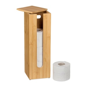 Suport pentru hartie igienica din bambus, pentru 4 role, Relaxdays, 42x13,5x13,5 cm