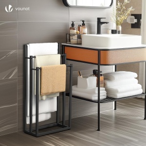 Suport pentru prosoape VOUNOT, metal, 3 stang, negru, stabil si compact - Img 2