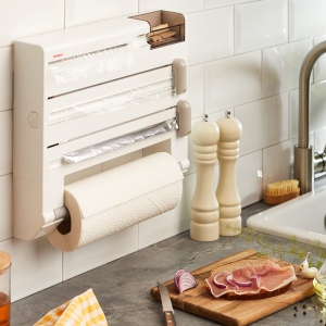 Suport pentru role de perete Leifheit Parat Plus ComfortLine Series, pentru fiecare bucatarie, dozator de taiere dovedit pentru aluminiu si folie alimentara, taietor de folie cu cutit special, alb - Img 2