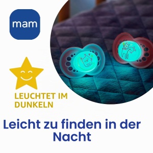 Suport pentru suzeta MAM Original Night, 2 bucati, silicon SkinSoft, roz - Img 4