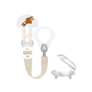 Suport pentru suzete MAM Clip it Cover, lungime reglabila, cu protectie igienica, model Iepuras