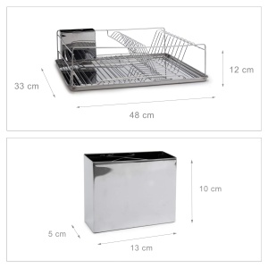 Suport pentru Uscat Vase Relaxdays XL cu Cos pentru Tacamuri, 33x48x12 cm, Argintiu - Img 5
