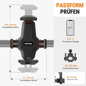 Suport telefon pentru bicicleta GRIFEMA GD523, 5.5-7 inch, rotire 360 - Img 4