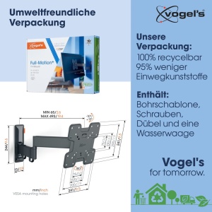 Suport TV de perete Vogels Comfort TVM 3245, 19-43 inch, 180 rotire, negru - Img 4