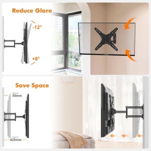 Suport TV GRIFEMA Suport de perete pivotant, rabatabil pentru televizoare plate si curbate de 26-65 inch, suport TV universal si extensibil de pana la 35 kg, max. VESA 400x400mm, GB1010 - Img 3