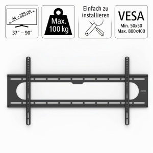 Suport TV Hama, fix, pentru televizoare de 37-90 inch, capacitate 100 kg, culoare neagra - Img 2