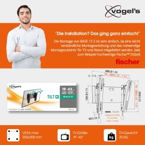 Suport TV Vogels Base 15S pentru televizoare 19-43 inch inclinabil max 20 kg - Img 5