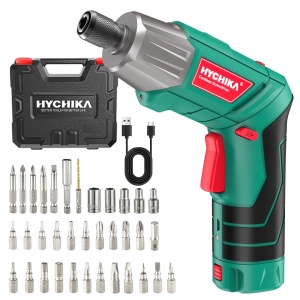 Surubelnita fara fir HYCHIKA, baterie cu cuplu 6N*m 2000mAh 3.6V cu 35 de accesorii, lumina LED si lanterna, masina de gaurit/insurubat cu acumulator cu cablu USB si cutie de depozitare