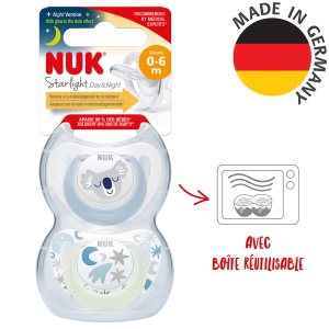 Suzeta NUK Star Night Day 0-6 luni Silikon Fosforescenta Set 2 bucati Koala Albastru - Img 6