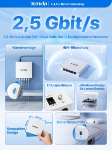 Switch Ethernet Tenda TEM2005D 2.5 Gbit, 5-Port, Metalic - Img 2