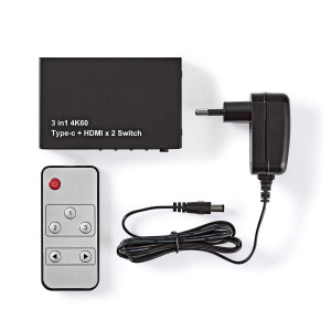 Switch HDMI Nedis 3-Porturi cu USB-C, 2x HDMI In, 1x HDMI Out, Negru - Img 2