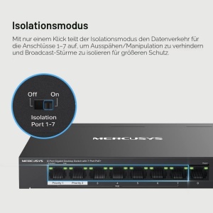 Switch PoE Mercusys MS108GP, 8-Porturi Gigabit, 7 Porturi PoE, 65W - Img 7